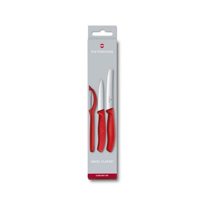 Victorinox Swiss Classic, Paring Knife Set With Peeler, 3 Piece, Red